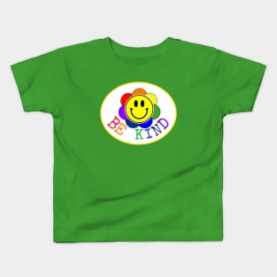 Be Kind Rainbow Smiley Face Flower Kids T-Shirt